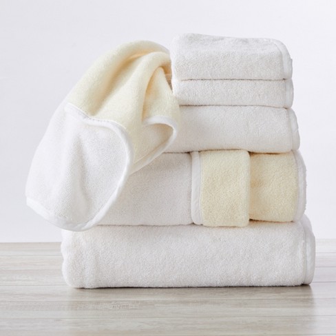 Great Bay Home Cotton Two-Toned Reversible Quick-Dry Towel Set (6 Piece Set, White / Ivory), Beige