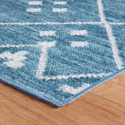 Indigo Blue Diamond Pattern Synthetic Washable Rug 3' x 5'