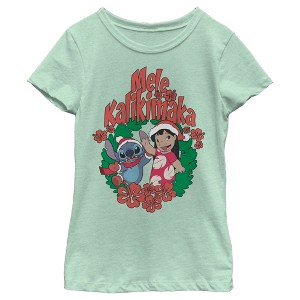 Girl's Lilo & Stitch Mele Kalikimaka Christmas T-Shirt - 1 of 4