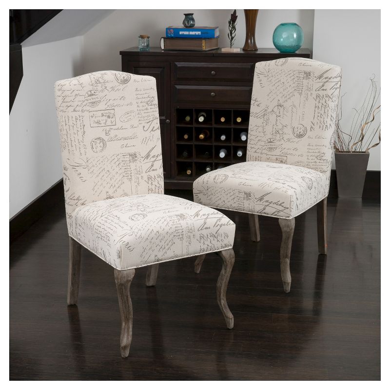 Set of 2 Crown Top French Script Fabric Dining Chair Wood/Beige - Christopher Knight Home, 5 of 6
