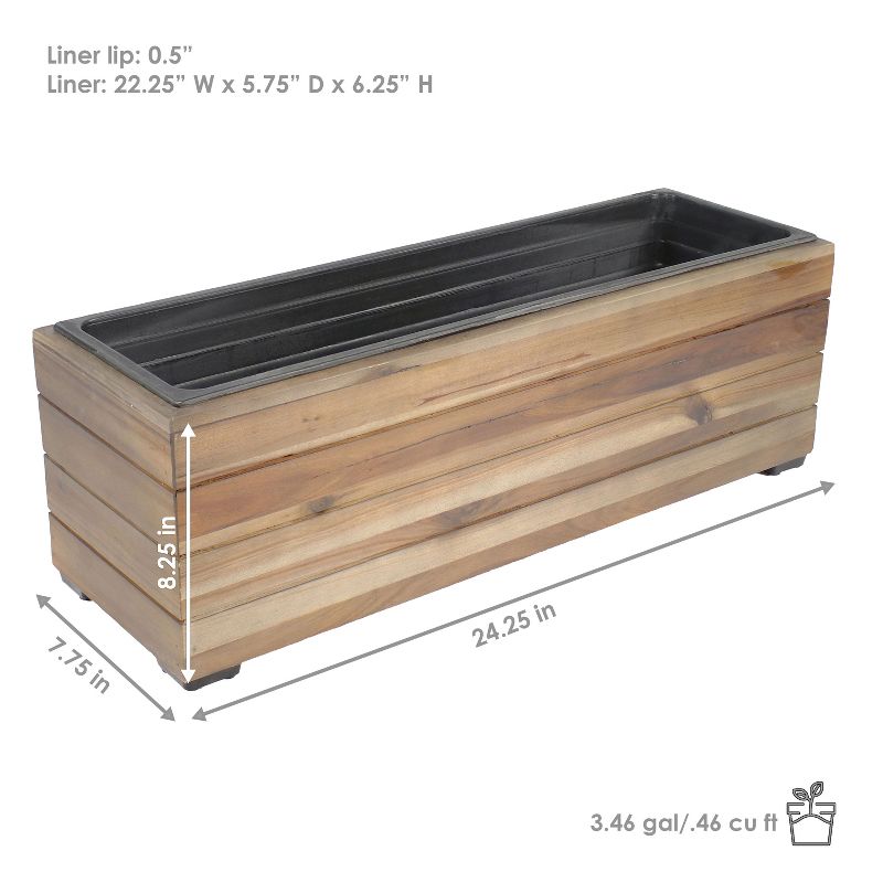 Sunnydaze Indoor/Outdoor Rectangle Acacia Wood Planter Box with Plastic Liner - 24.25", 4 of 9