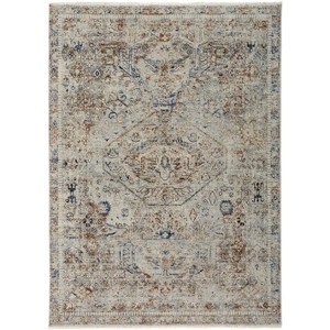 HomeRoots 3' X 5' Blue Tan And Red Oriental Distressed Area Rug With Fringe - 1 of 4