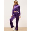 Allegra K Women's Velour Crop Zip Jacket Flare Pants Two Pieces Tracksuit Set - 2 of 4