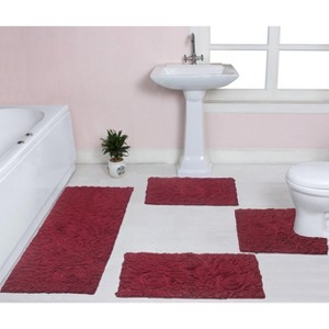 Bell Flower Collection Cotton Floral Pattern Tufted Bath Rug Set Pack of 4 - Home Weavers - 1 of 4