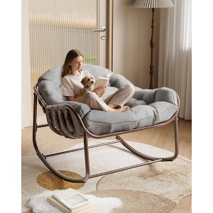 Outdoor Rocking Chair, Oversized Wicker Lounge Chair with Cushion and Metal Frame, Patio Rattan Egg Rocker for Balcony Backyard Porch Bedroom - 1 of 4