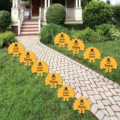 Big Dot of Happiness Happy Turkey Day - Turkey Lawn Decorations - Outdoor Thanksgiving Yard Decorations - 10 Piece