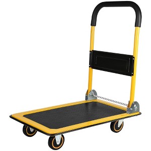 Upgraded Foldable Cart Trolley 330 lbs. Capacity Mobile Platform Hand Truck Heavy Duty Space Saving Foldable Swivel Push Handle Flatbed Truck - 1 of 3