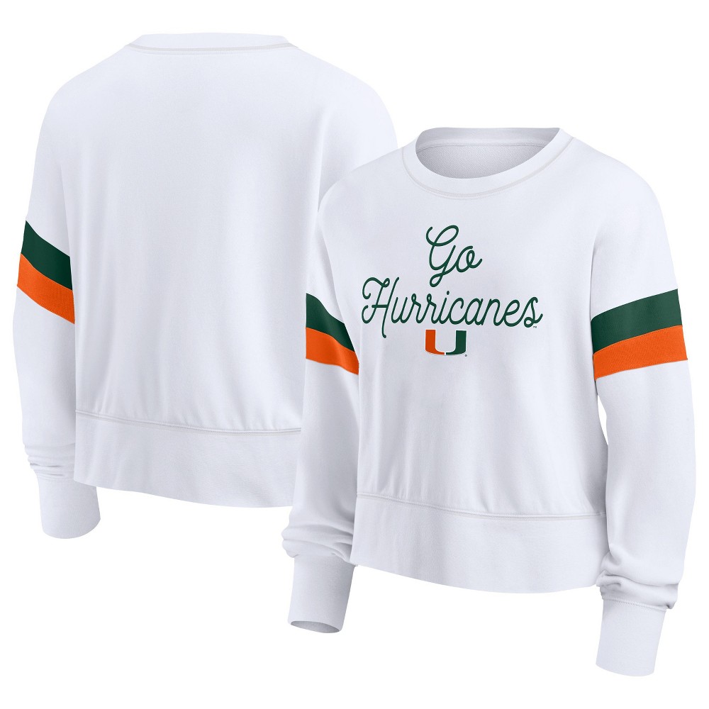 NCAA iami Hurricanes Womens White Terry Crew Neck Sweatshirt