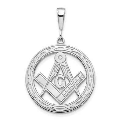 Black Bow Jewelry 14k White Gold Masonic Circle Pendant, 18mm or 23mm
