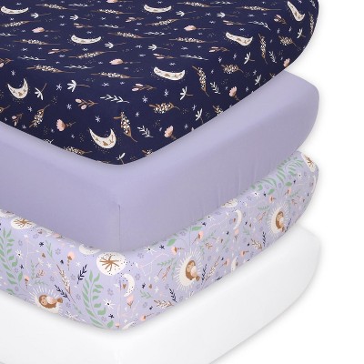 The Peanutshell Purple Floral Moon Celestial Microfiber Fitted Crib ...