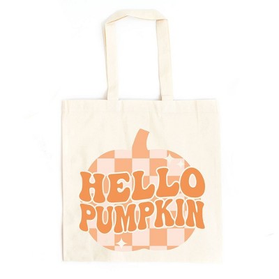 City Creek Prints Hello Pumpkin Sparkles Canvas Tote Bag - 15x16 - Natural