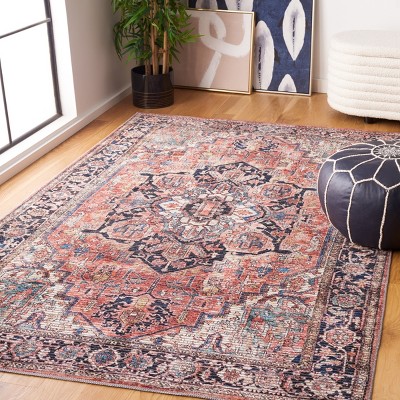 Rust and Navy 4' x 6' Hand-Knotted Viscose Area Rug