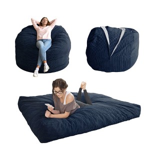 MAXYOYO 4ft Convertible Bean Bag Bed, Corduroy Huge Bean Bag Bed Full, Navy - 1 of 4