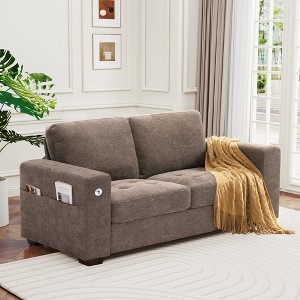 JUJABU 70 Inch Loveseat Sofa with Charging Port, Side Pocket and Removable Medium Firm Cushion, Breathable Chenille Fabric - 1 of 4