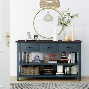 Console Table with 3 Drawers, 50" Farmhouse Long Sofa Table with 2 Bottom Storage Shelves, for Entryway, Front Hall, Hallway, Living Room - 1 of 4