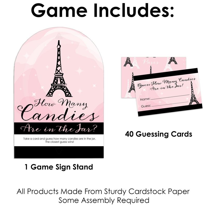 Big Dot of Happiness Paris, Ooh La La - How Many Candies Paris Themed Baby Shower or Birthday Party Game - 1 Stand and 40 Cards - Candy Guessing Game, 3 of 9