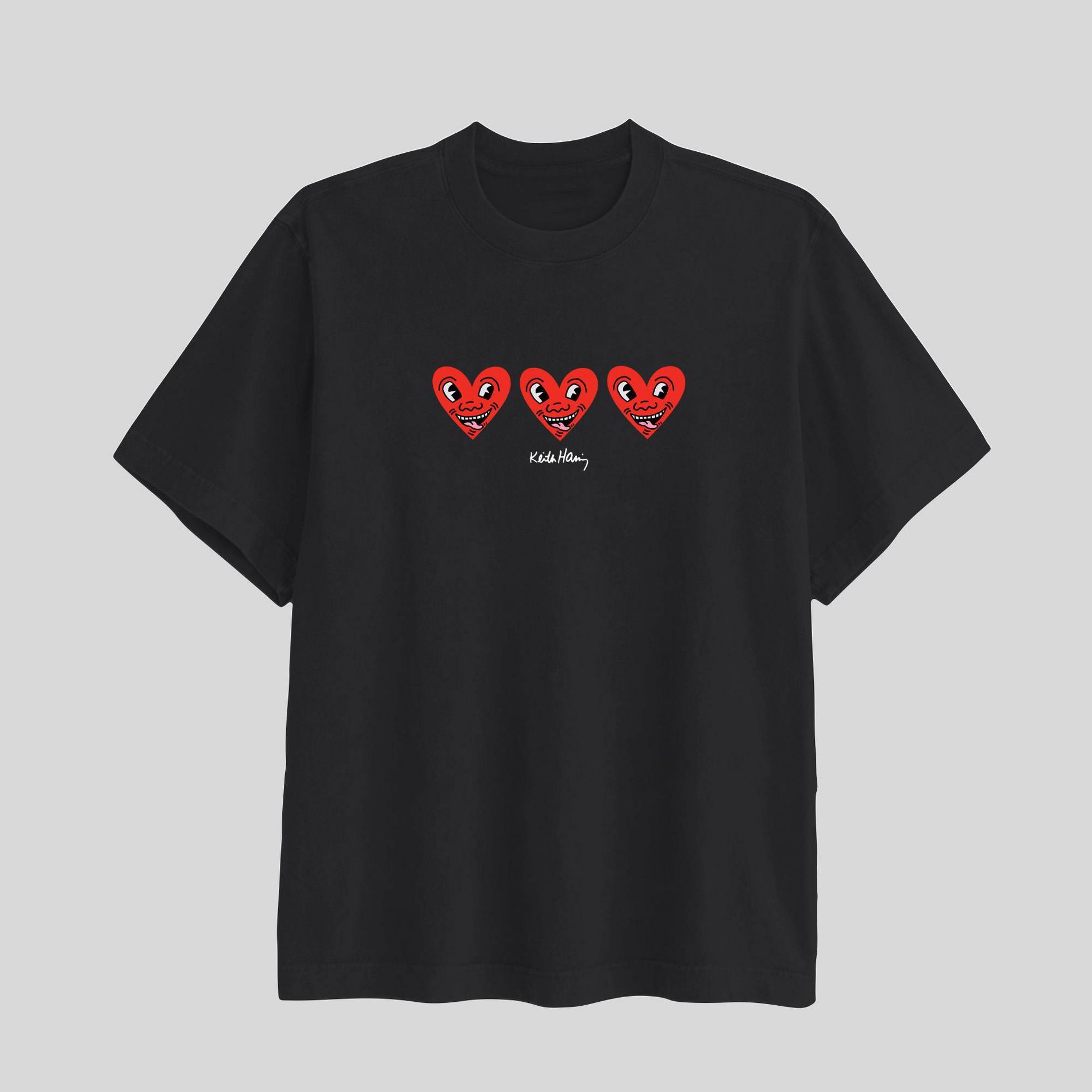 Men's Keith Haring Hearts Short Sleeve Graphic T-Shirt - Black