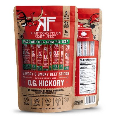 Righteous Felon Craft Jerky OG Hickory Protein Snack Beef Stick - 1oz/9ct