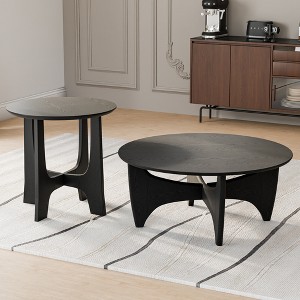 Spassway Round Coffee Table Sets Farmhouse Sofa Side Nesting Tables End Table Set with Wood Natural Finish for Living Room Bedroom Home Office - 1 of 4