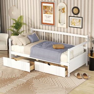 NicBex Twin Size Daybed Modern Wooden Bed Frame with 2 Storage Drawers and Guardrails for Bedroom, Living Room, No Box Spring Required - 1 of 4
