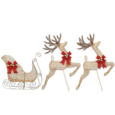 42" Reindeer with Sleigh LED Christmas Novelty Light Champagne Wire with Clear Lights - National Tree Company