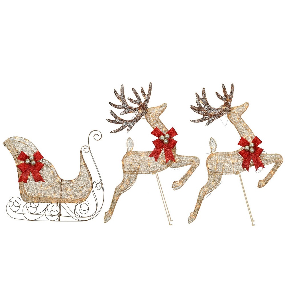 42" Reindeer with Sleigh LED Christmas Novelty Light Champagne Wire with Clear Lights - National Tree Company