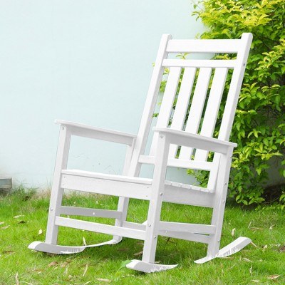 FURNIinspire Patio Accent Chairs Outdoor Rocking Chair, Oversized Rocking Chair, All Weather Resistant Porch Rocker, White, 35.04"*25.9"*41.34"