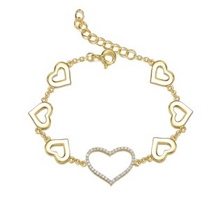 Guili 14K Gold Plated Silver Bracelet for Kids/Teens with CZ Heart Charm – Elegant and Sparkly for a Timeless Look - 1 of 3