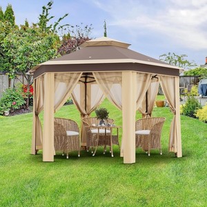 Jojoka 13x13FT Pop Up Gazebo Screen Tent,Hexagonal Instant Gazebo with Mosquito Netting,6 Sided Sun Shelter with Mesh Netting - 1 of 4