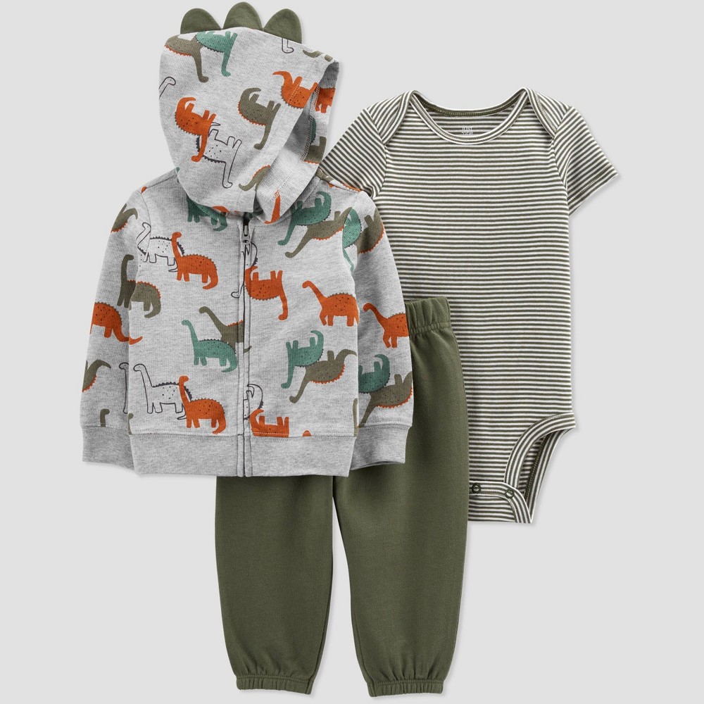 Baby Boys' 3pc Dino Hoodie Top & Bottom Set - Just One You made by carter's Olive 3M, Green