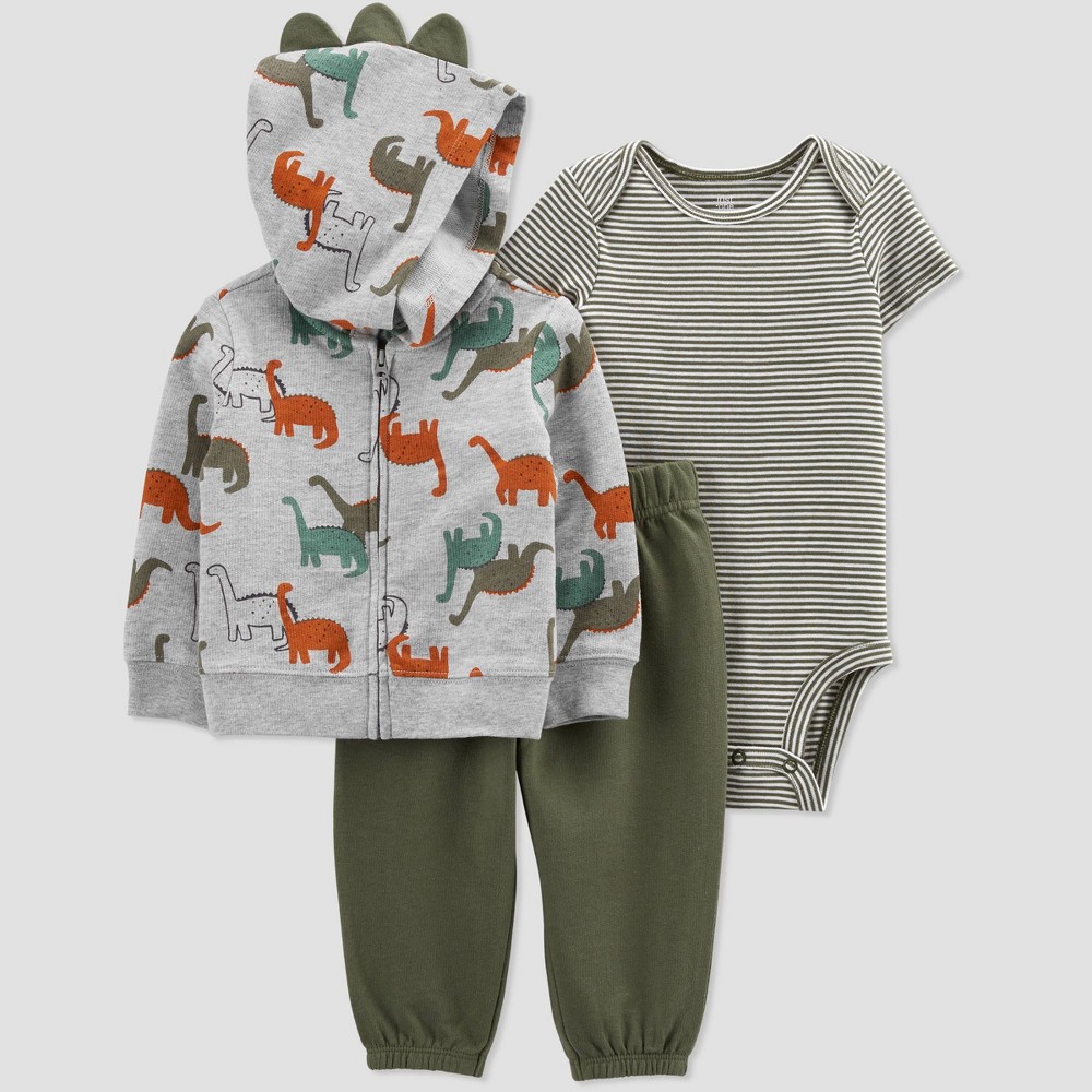 Baby Boys' Dino Hoodie Top & Bottom Set - Just One You made by carter's Olive 9M, Green