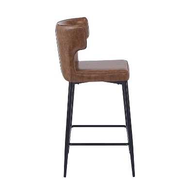 Norsans 28" Brown Faux Leather Iron Frame Counter Stool with Footrest