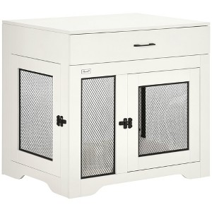 SKYONE Indoor Dog Crate Furniture: 2-Door Kennel End Table with Water-Resistant Cushion, Drawer & - 1 of 4