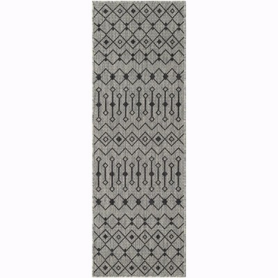 Abstract Gray Synthetic 2' x 6' Outdoor Runner Rug
