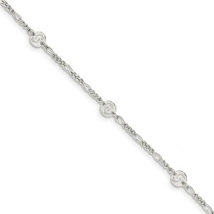 Black Bow Jewelry Sterling Silver Swirl Disc and Figaro Chain Adjustable Anklet, 9 Inch - 1 of 4