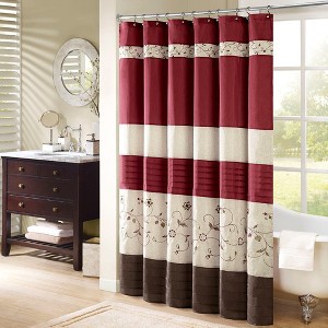 Floral Fabric Shower Curtain 72"x72", Fine Pleated Details Transitional Shower Curtains, Farmhouse Style Bathroom Accessory - 1 of 4