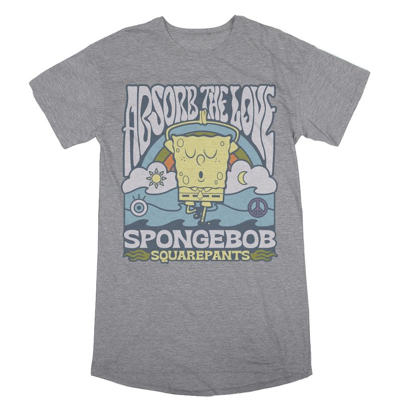 Spongebob Squarepants Yoga Women's Heather Gray Graphic Sleep Shirt, 1 of 3