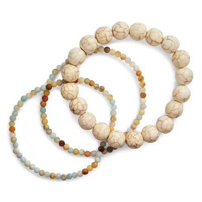 SHINE by Sterling Forever Amazonite & Cream Howlite Stretch Bracelet Set of 3