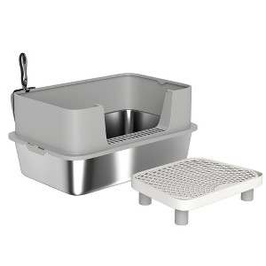 TinyHomie Stainless Steel Cat Litter Box with High Sides, Metal Cat Litter Box with Scoop - 1 of 4