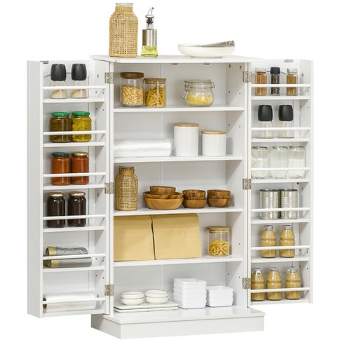HOMCOM 41 Kitchen Pantry, Modern 2-Door Kitchen Storage Cabinet with  5-tier Shelving, 12 Spice Racks and Adjustable Shelves, Gray