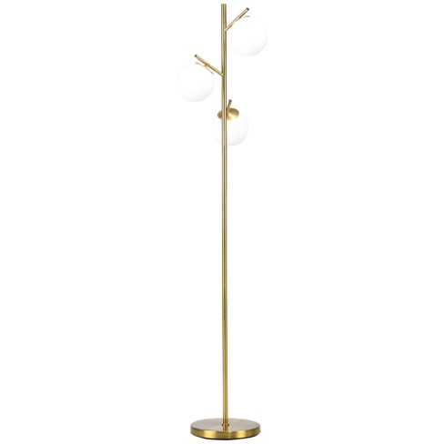 HOMCOM Modern Floor Lamp with 2 Globe Lamp Shade Contemporary Decorative LED Standing Light, Gold, Size: Small