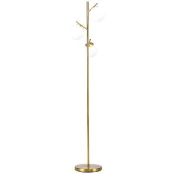 HOMCOM 3-Light Modern Floor Lamp for Living Room Bright Lighting, Tree Standing Lamp for Bedroom with Globe Lampshades, Gold