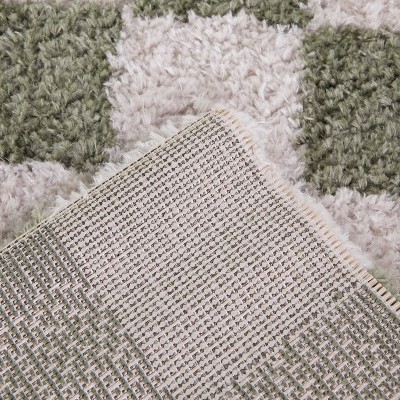 Green and White Checkered Synthetic Kids' Area Rug 8' x 10'