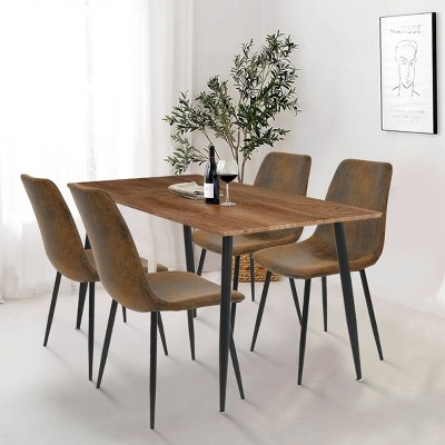 Charls+Bingo 5-Piece Metal Legs and 4 Upholstered Chairs Modern Rectangular Dining Table Furniture Set-Maison Boucle