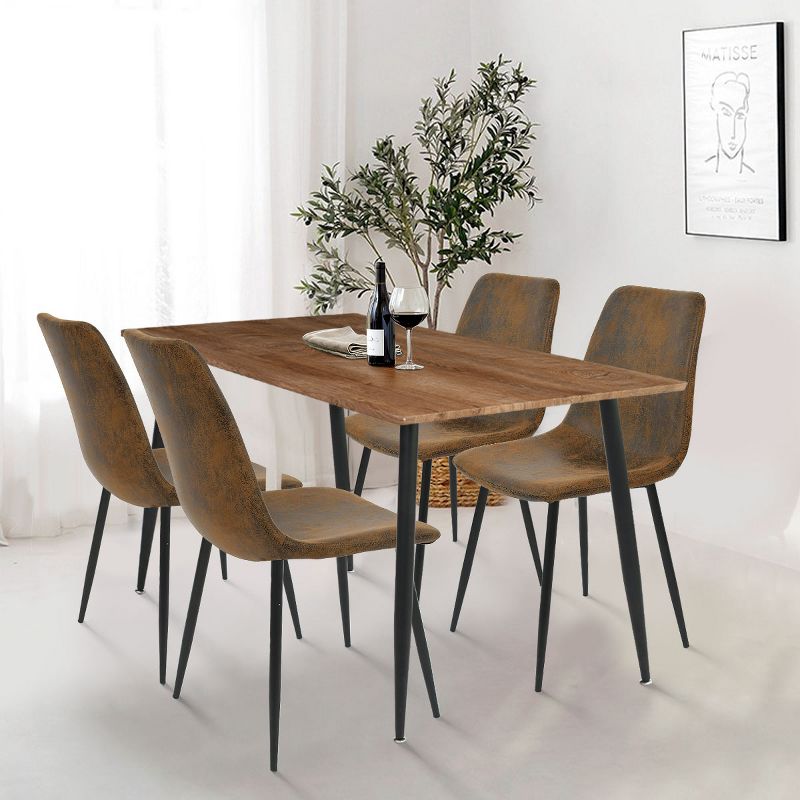 Charls+Bingo 5-Piece Metal Legs and 4 Upholstered Chairs Modern Rectangular Dining Table Furniture Set-The Pop Maison, 1 of 8