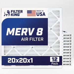 Filter King 20x20x1 Air Filter | 12-PACK | MERV 8 HVAC Pleated A/C Furnace Filters | MADE IN USA | Actual Size: 19.5 x 19.5 x .75" - 1 of 4