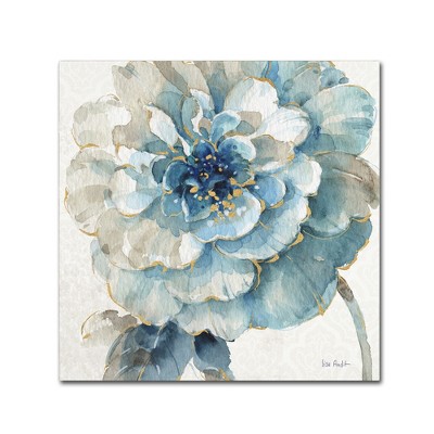 Indigold VII Blue and Gold Floral Canvas Art, 14'' x 14''