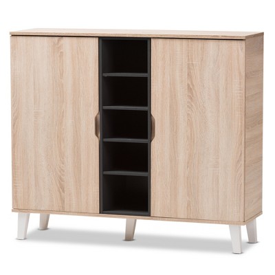 Adelina Mid - Century Modern 2 - Door Wood Shoe Cabinet - Brown - Baxton Studio