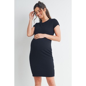 Hello Miz Women's Textured Bodycon Short Sleeve Crewneck Maternity Dress - Black - Medium