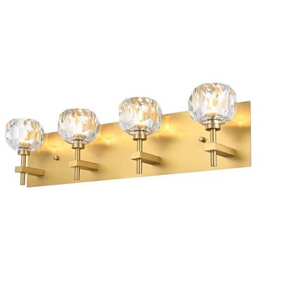 Gold Vanity Wall Sconce with Clear Crystal Faceted Shades